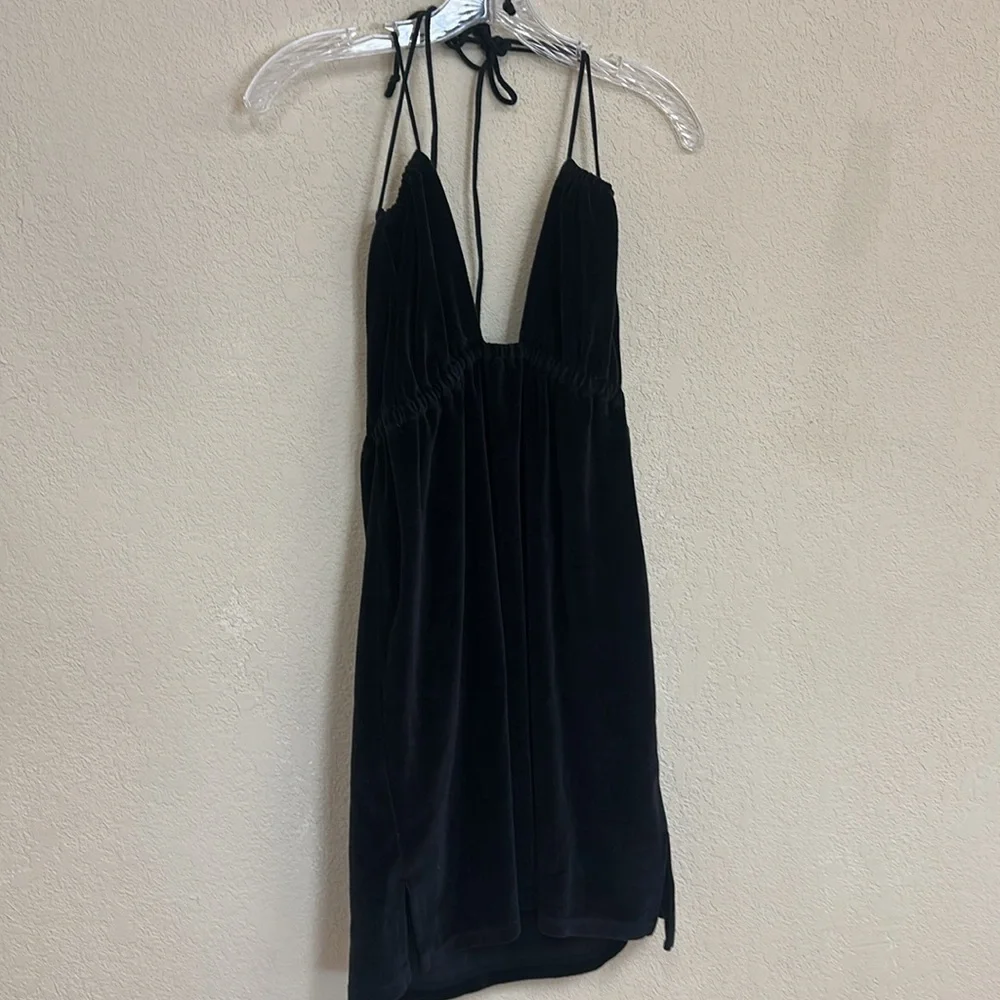 Indah Revolve womans black terry cloth halter mini Dress Size L - Picture 3 of 5